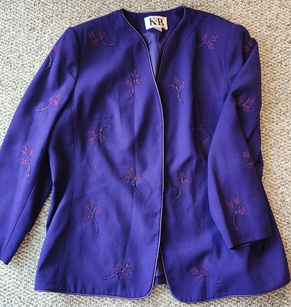 VTG Stella Louise for KB Purple Beaded Embroidered Jacket Blazer 22W #776